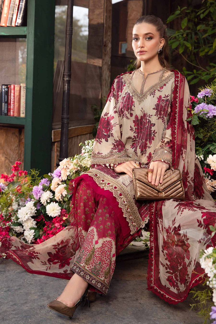 Maria.B M.Prints Unstitched Embroidered Lawn 3Pc Suit MPT-2110-A