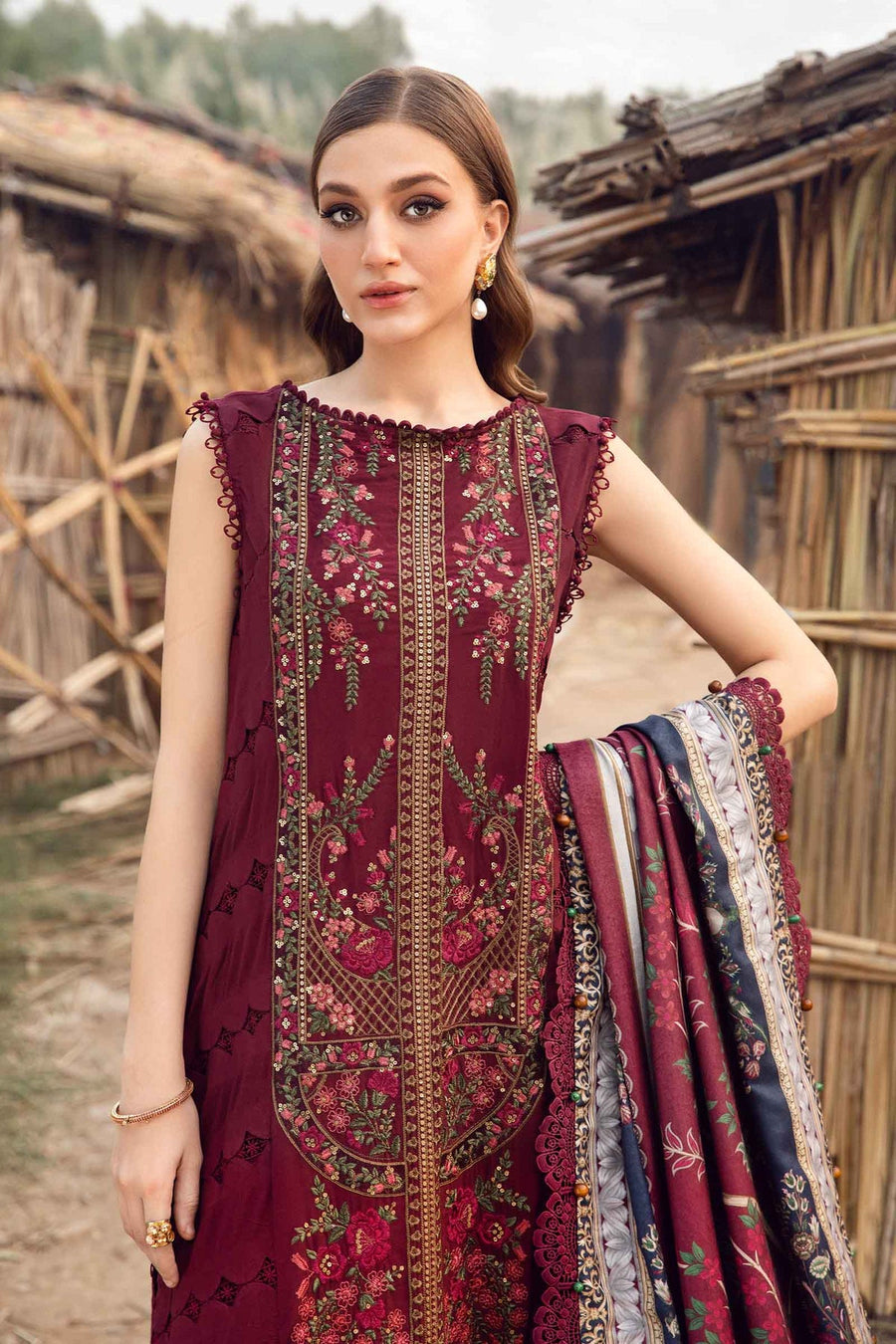 Maria.B M.Prints Embroidered Linen Unstitched 3Pc Suit MPT-2406-B