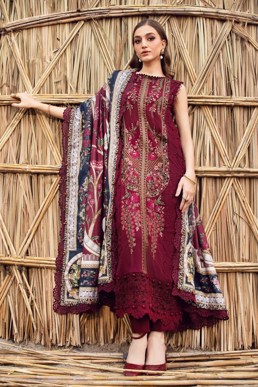 Maria.B M.Prints Embroidered Linen Unstitched 3Pc Suit MPT-2406-B