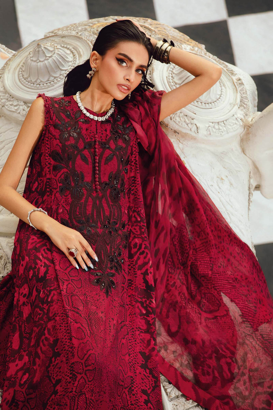 Maria.B MPrints Embroidered Linen Unstitched 3Pc Suit MPT-2702-A