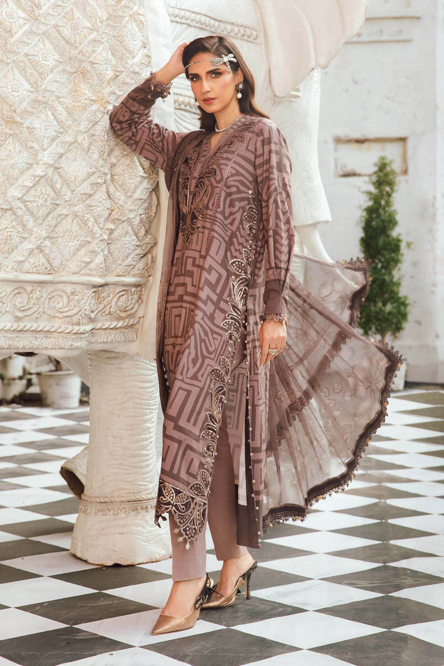 Maria.B MPrints Embroidered Cambric Unstitched 3Pc Suit MPT-2703-B