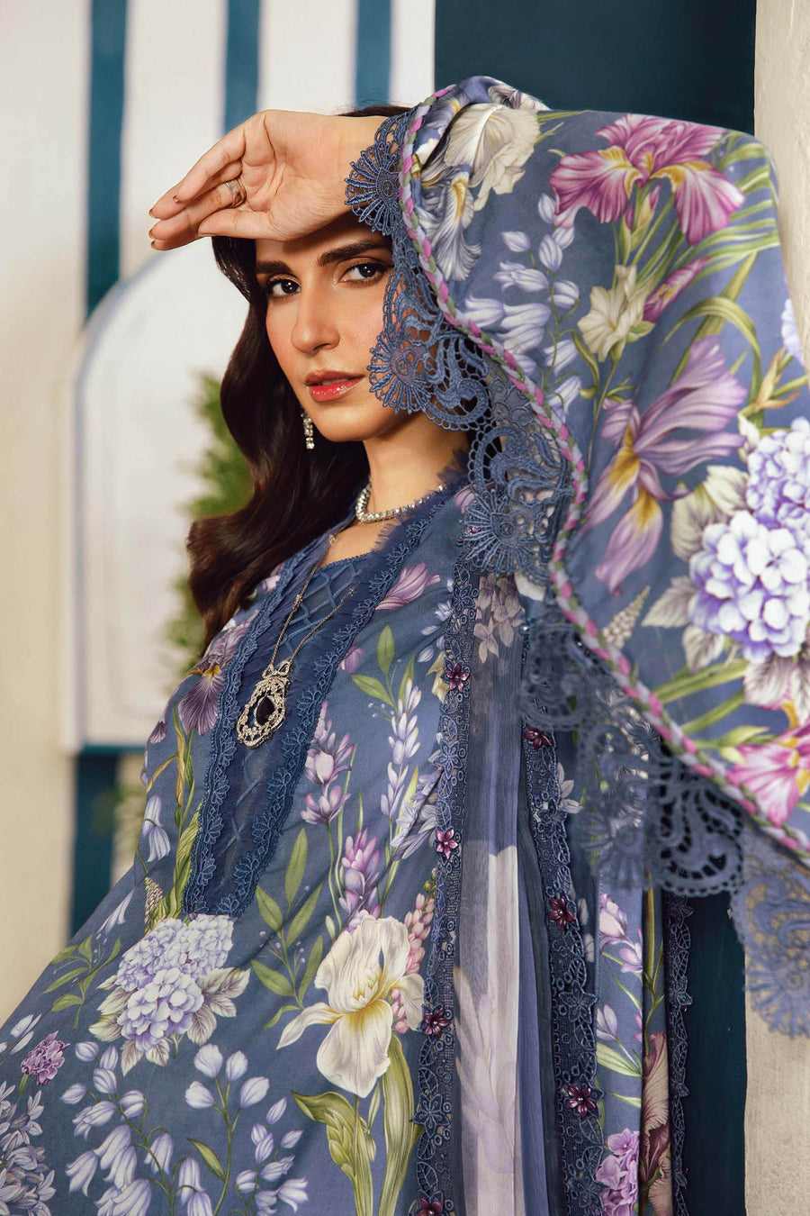 Maria.B MPrints Embroidered Cambric Unstitched 3Pc Suit MPT-2708-B