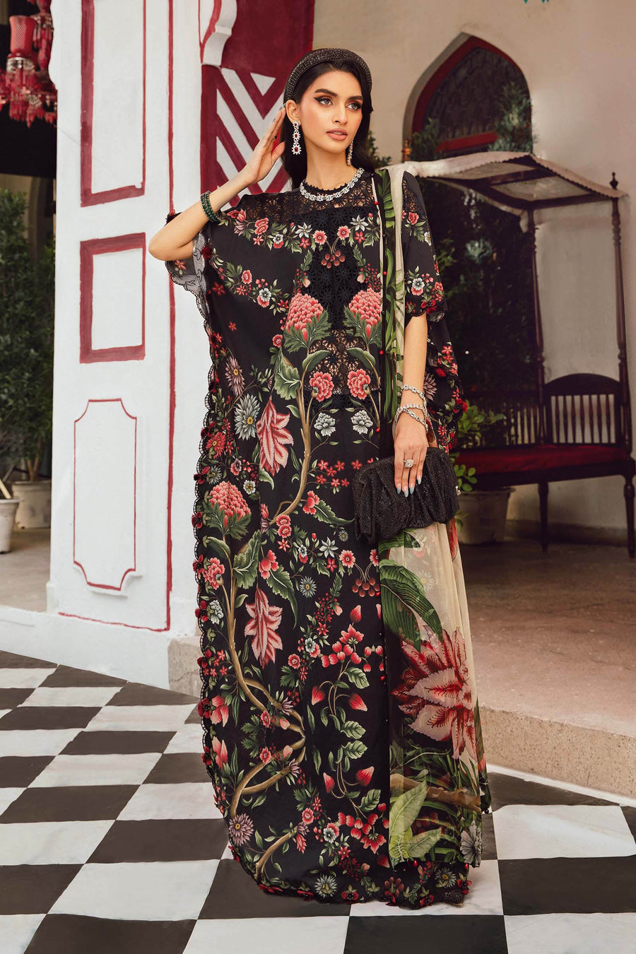 Maria.B MPrints Embroidered Cambric Unstitched 3Pc Suit MPT-2709-B