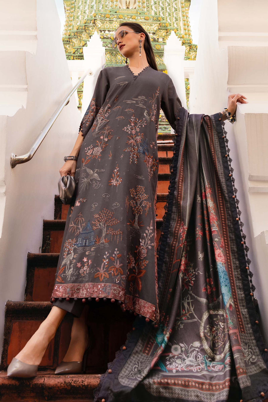 Maria.B MPrints Embroidered Twill Linen Unstitched 3Pc Suit MPT-2801-B
