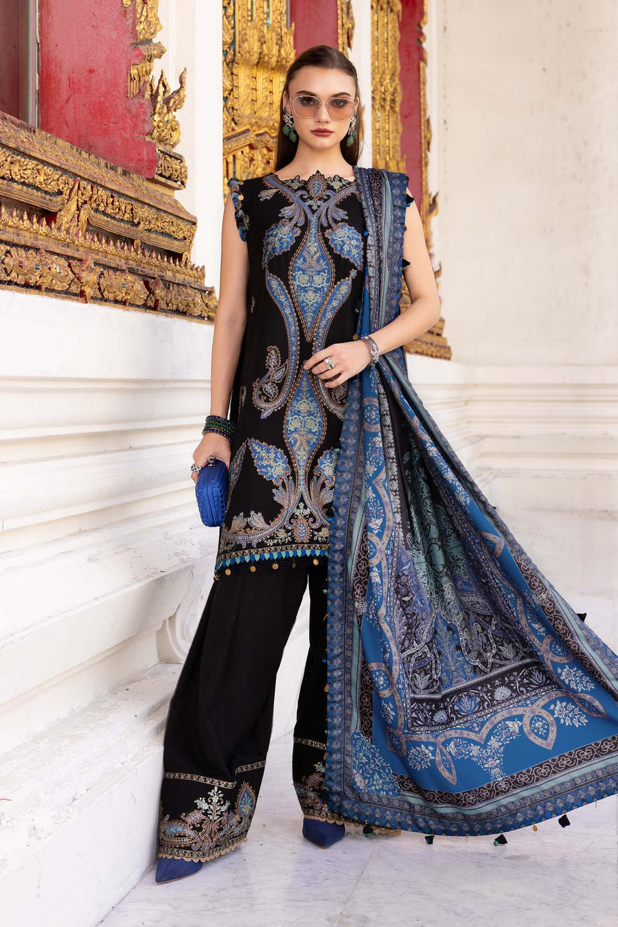 Maria.B MPrints Embroidered Twill Linen Unstitched 3Pc Suit MPT-2806-B