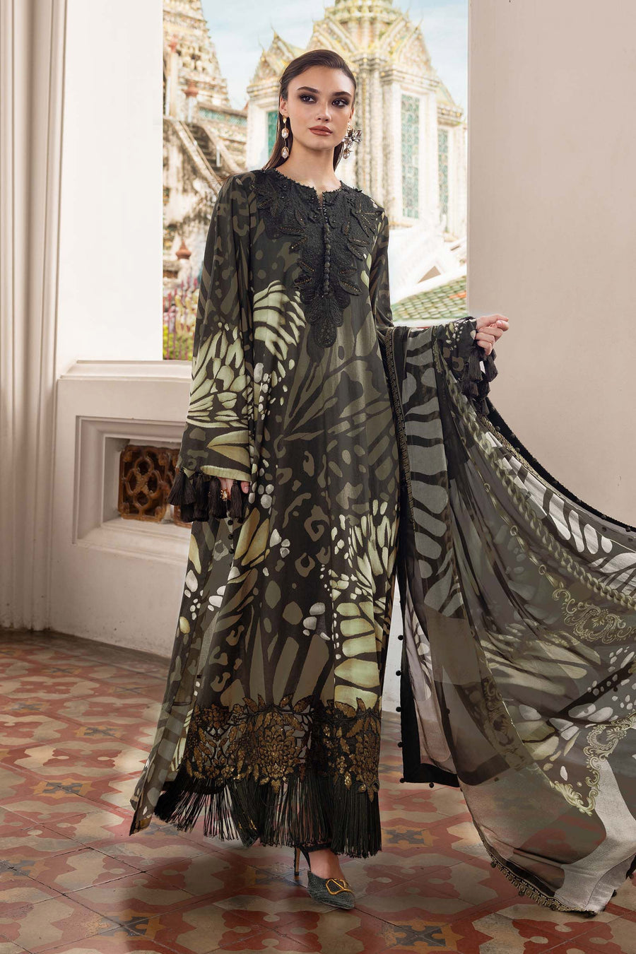 Maria.B MPrints Embroidered Linen Unstitched 3Pc Suit MPT-2809-A