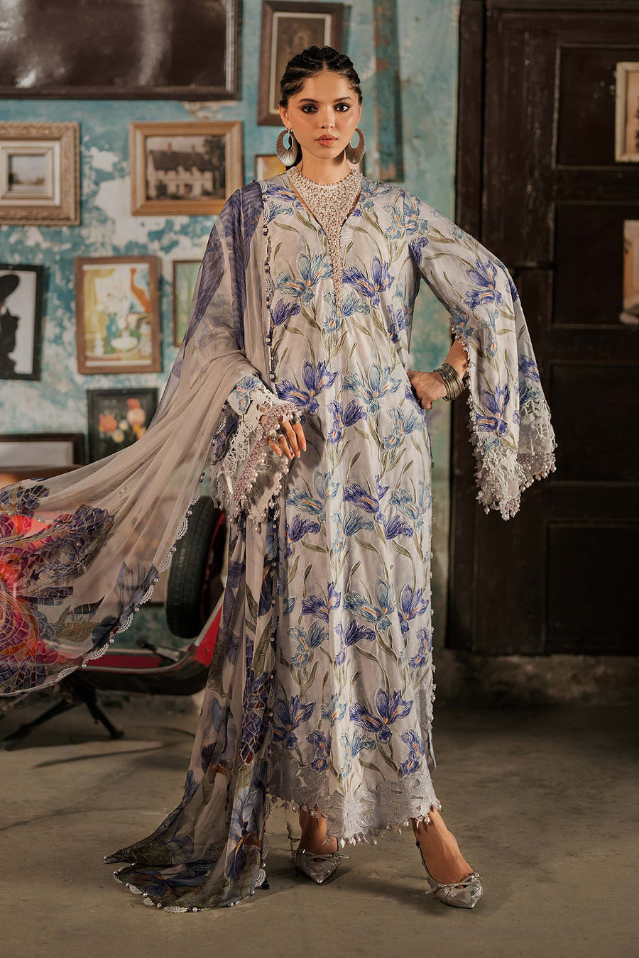 Maria B MPrints Embroidered Cambric Unstitched 3Pc Suit MPT-3104-A