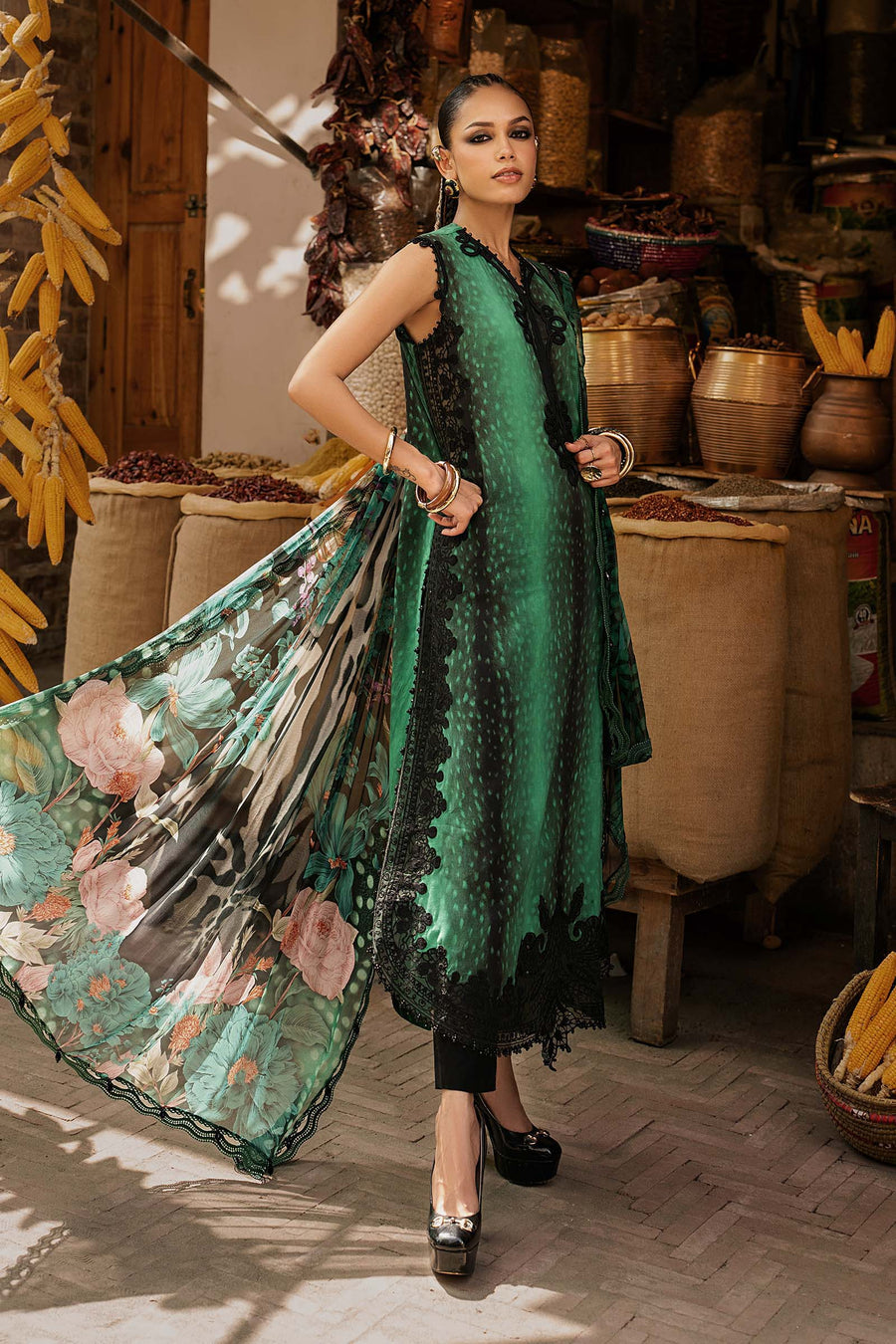 Maria B MPrints Embroidered Linen Unstitched 3Pc Suit MPT-3105-A