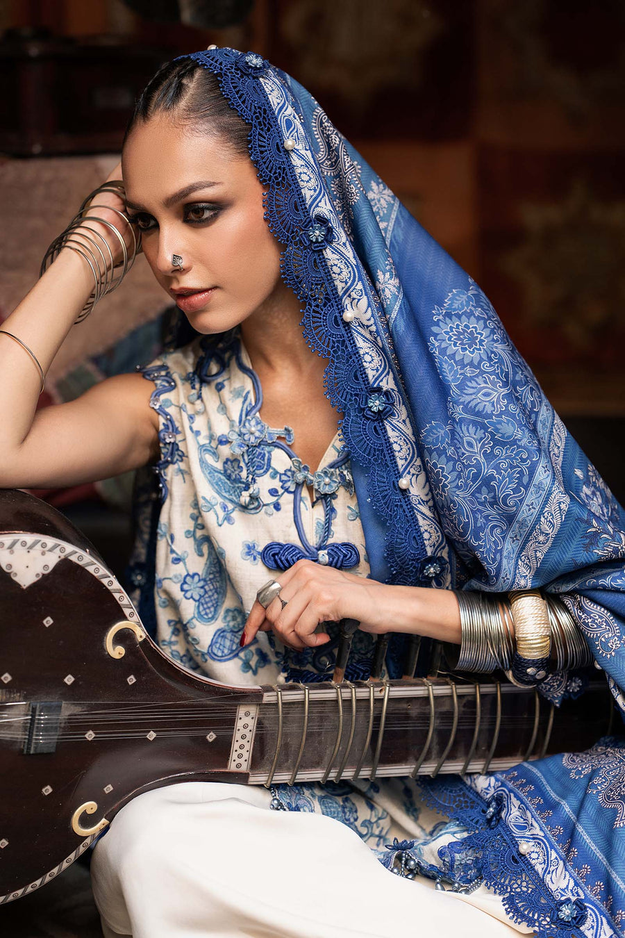 Maria B MPrints Embroidered Linen Unstitched 3Pc Suit MPT-3108-A