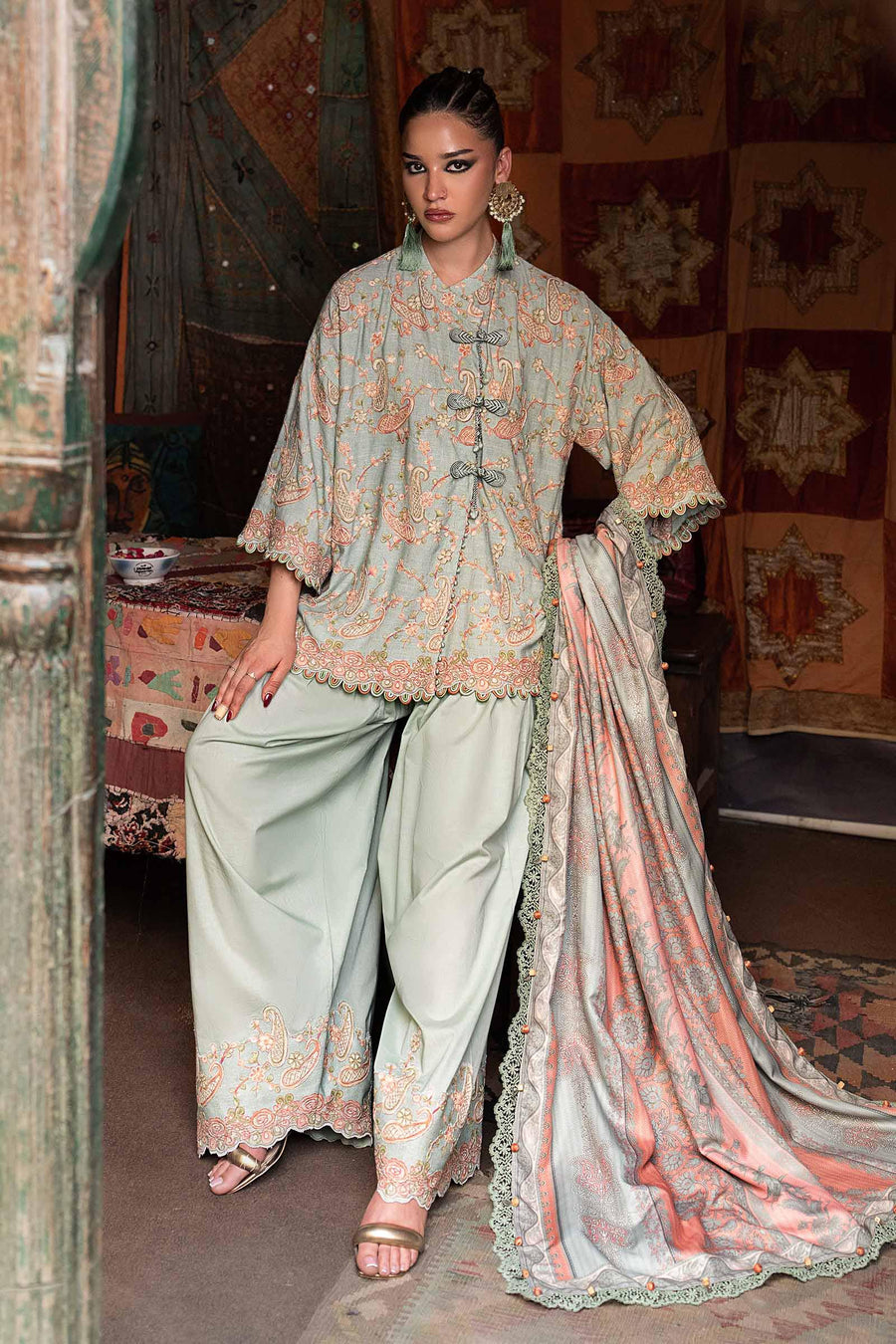 Maria B MPrints Embroidered Linen Unstitched 3Pc Suit MPT-3108-B
