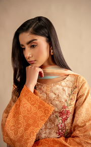 Asifa & Nabeel Meraki Embroidered Lawn Unstitched 3Pc Suit MSSL-02 Peach Sorbet