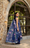 Asifa & Nabeel Meraki Embroidered Lawn Unstitched 3Pc Suit MSSL-04 Indigo Craft