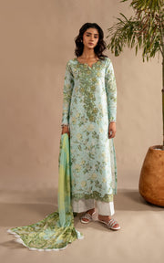 Asifa & Nabeel Meraki Embroidered Lawn Unstitched 3Pc Suit MSSL-12 Mint Mosaic