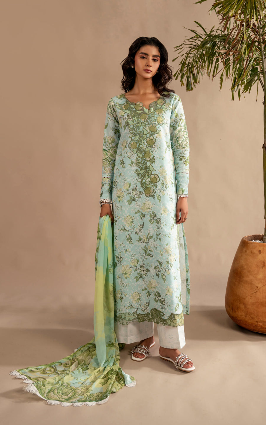 Asifa & Nabeel Meraki Embroidered Lawn Unstitched 3Pc Suit MSSL-12 Mint Mosaic