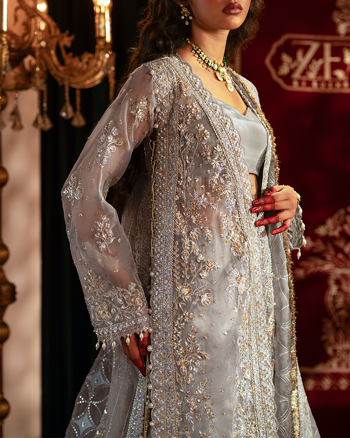 Zevk Mughal Raniya Unstitched Embroidered Organza Dress - Mughal Rani