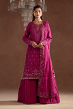 Emaan Adeel Selene Embroidered Raw Silk Unstitched 3Pc Suit - Fiora