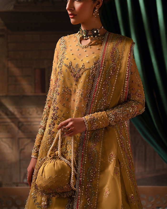 Zevk Mughal Raniya Unstitched Embroidered Organza Dress - Bano Rani