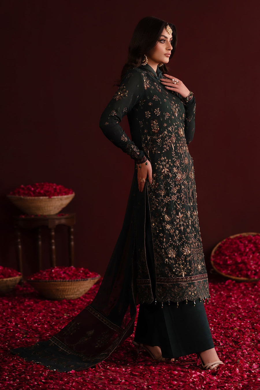 Emaan Adeel Nooresha Embroidered Chiffon Unstitched 3Pc Suit - Kavya
