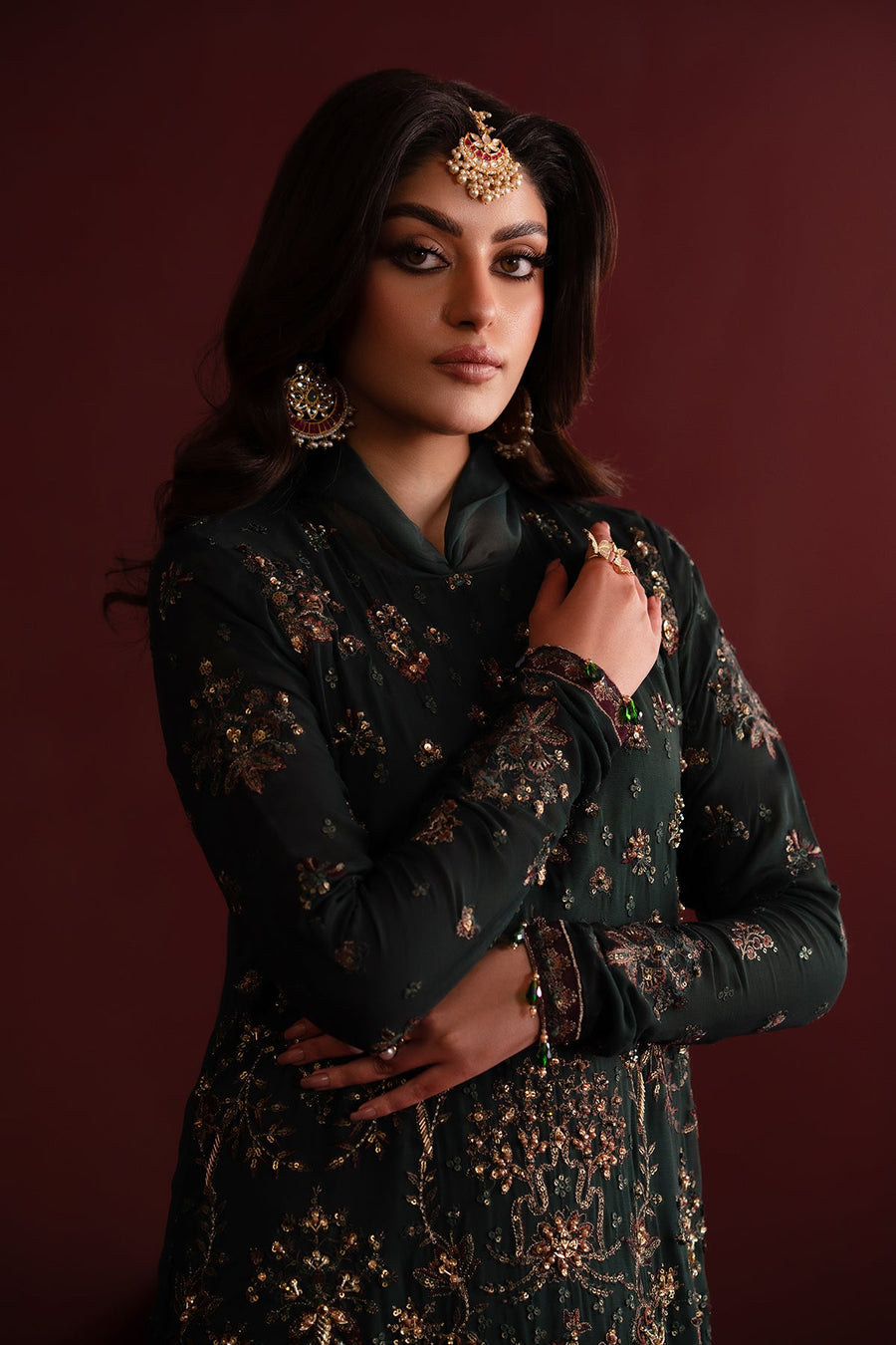 Emaan Adeel Nooresha Embroidered Chiffon Unstitched 3Pc Suit - Kavya