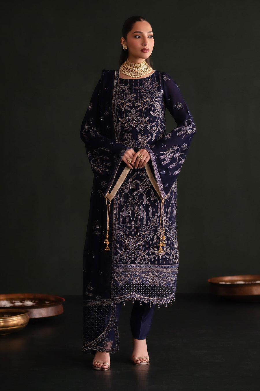 Emaan Adeel Nooresha Embroidered Chiffon Unstitched 3Pc Suit - Zarifa
