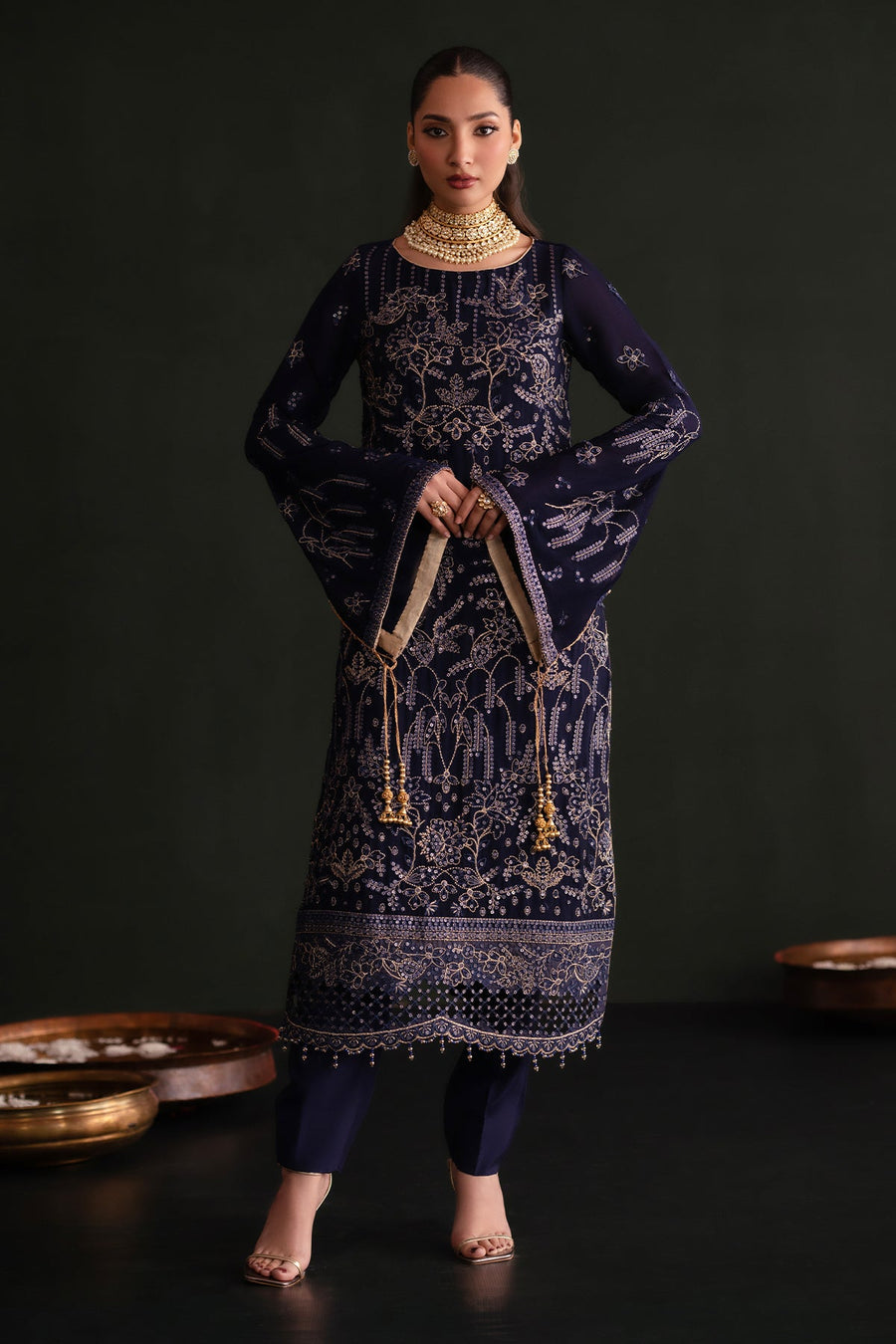 Emaan Adeel Nooresha Embroidered Chiffon Unstitched 3Pc Suit - Zarifa