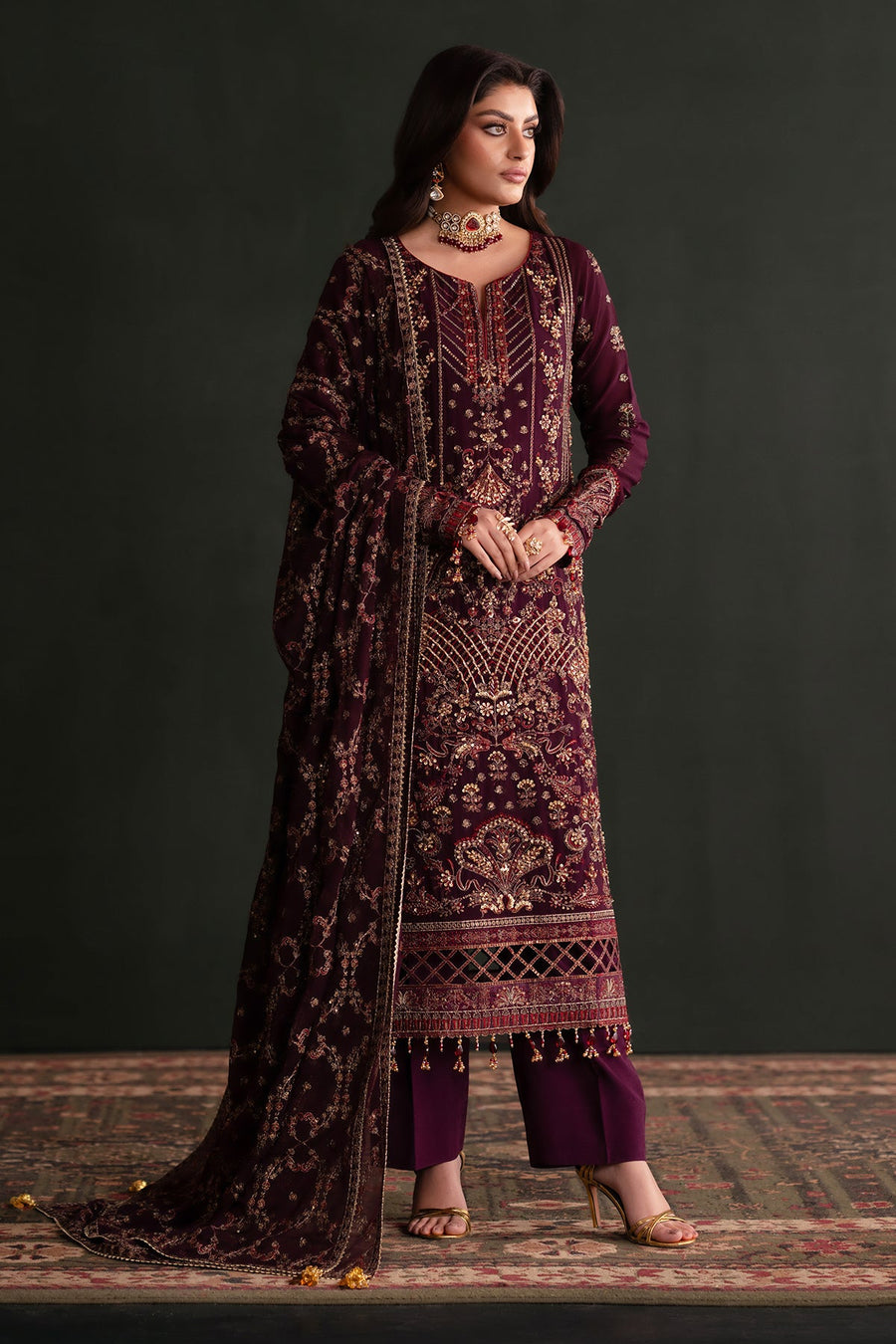 Emaan Adeel Nooresha Embroidered Chiffon Unstitched 3Pc Suit - Jenan
