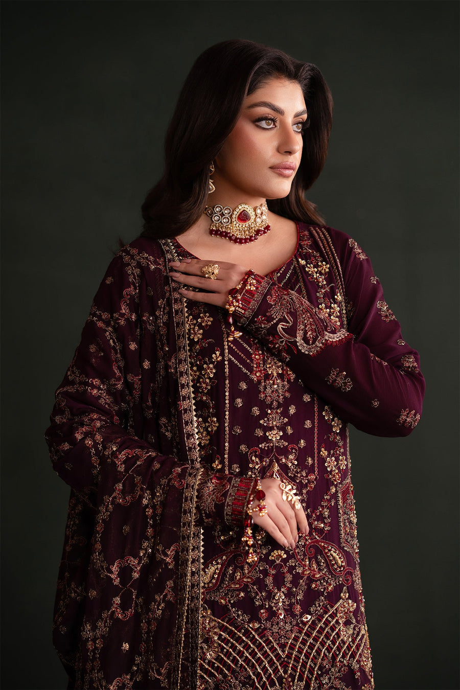 Emaan Adeel Nooresha Embroidered Chiffon Unstitched 3Pc Suit - Jenan