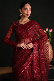 Emaan Adeel Nooresha Embroidered Net Unstitched Saree - Lalish