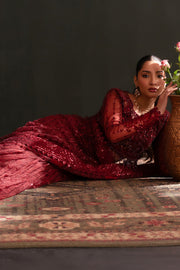 Emaan Adeel Nooresha Embroidered Net Unstitched Saree - Lalish