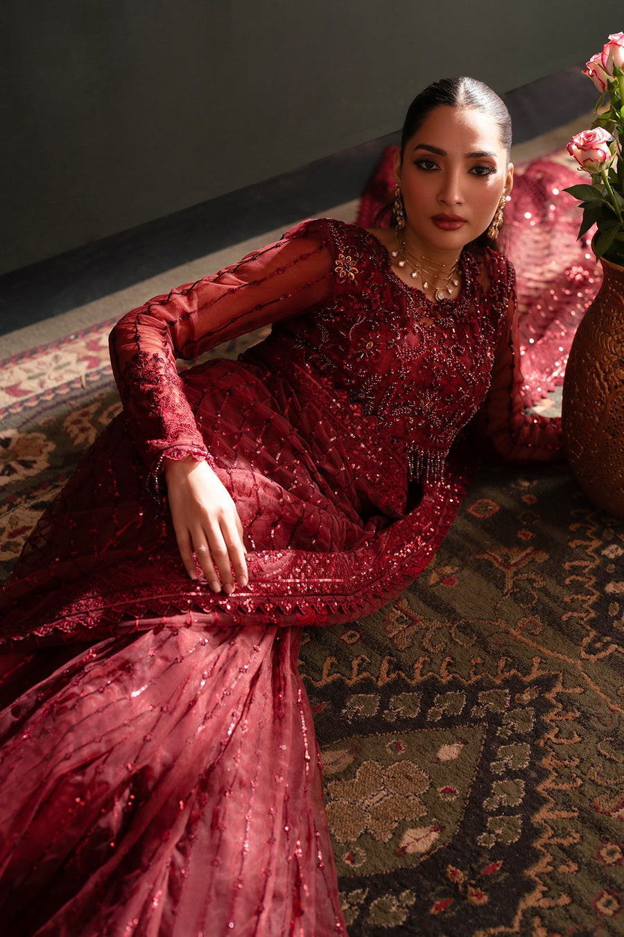 Emaan Adeel Nooresha Embroidered Net Unstitched Saree - Lalish