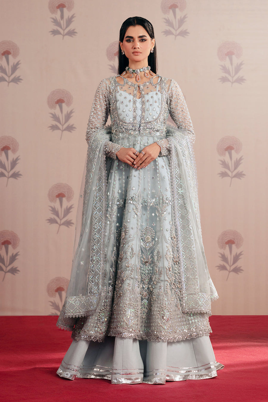Zarposh Maharani Embroidered Net Unstitched 3Pc Suit - Savera