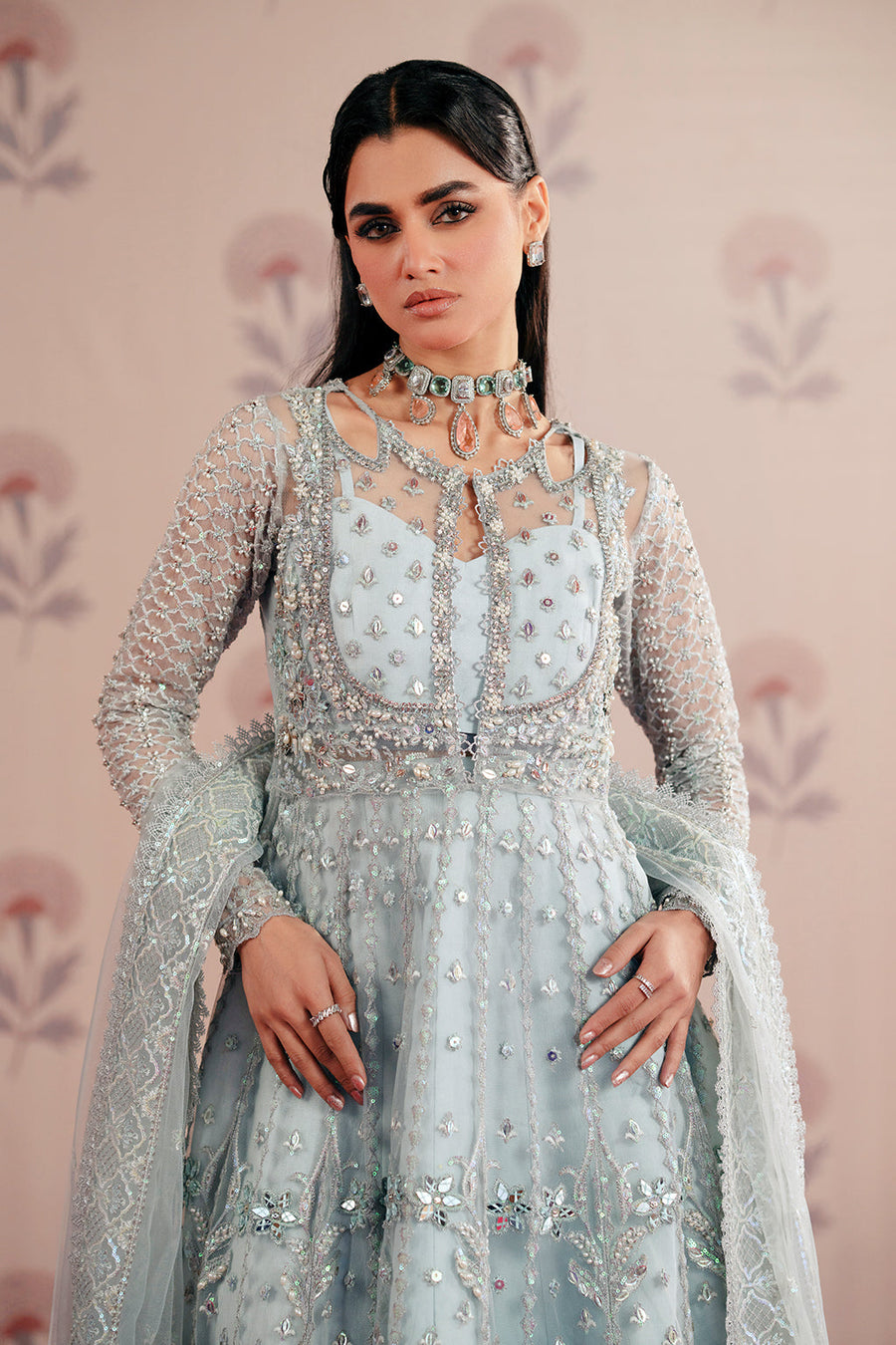 Zarposh Maharani Embroidered Net Unstitched 3Pc Suit - Savera