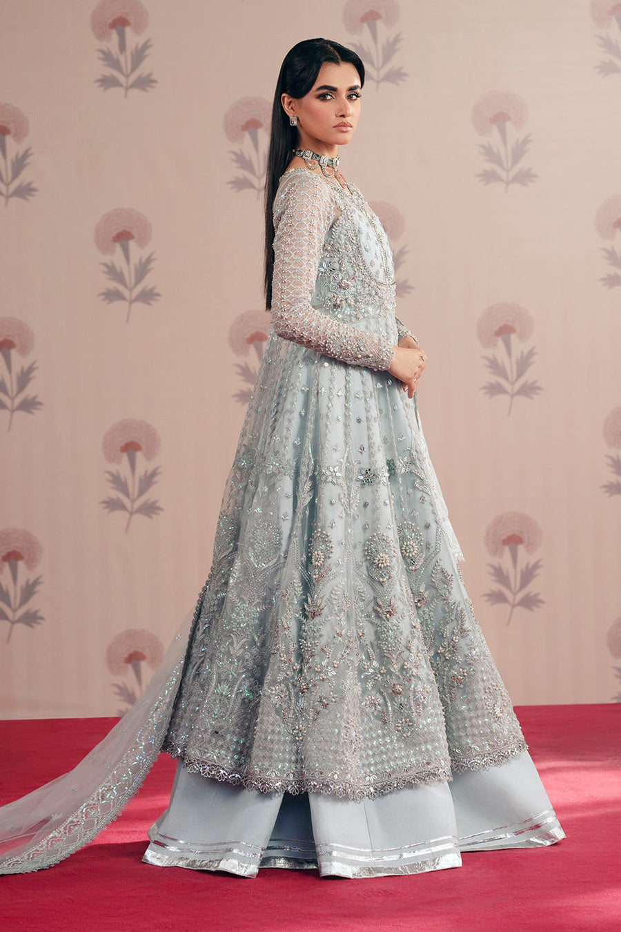 Zarposh Maharani Embroidered Net Unstitched 3Pc Suit - Savera