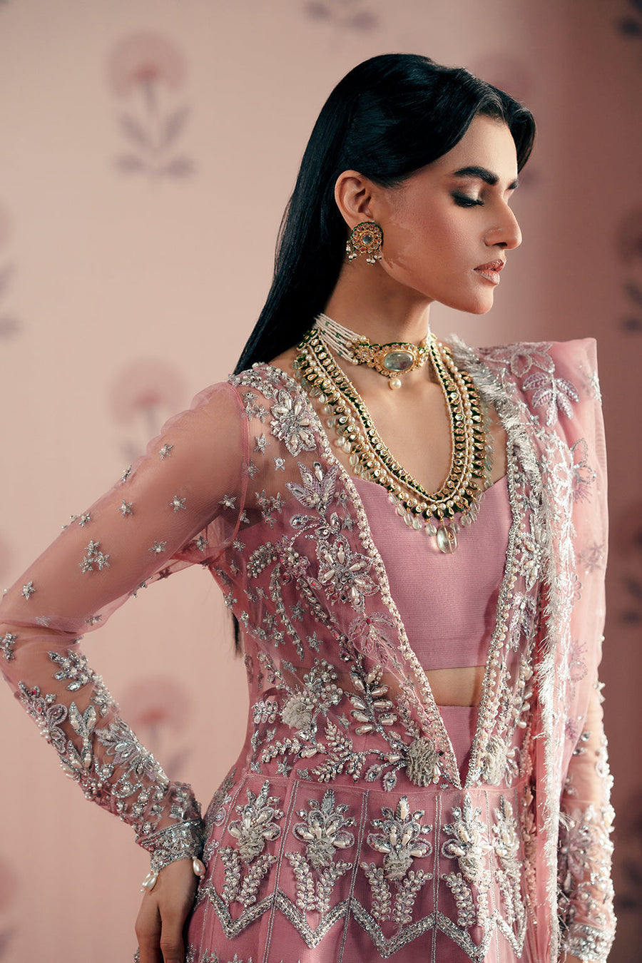 Zarposh Maharani Embroidered Net Unstitched 3Pc Suit - Feroza