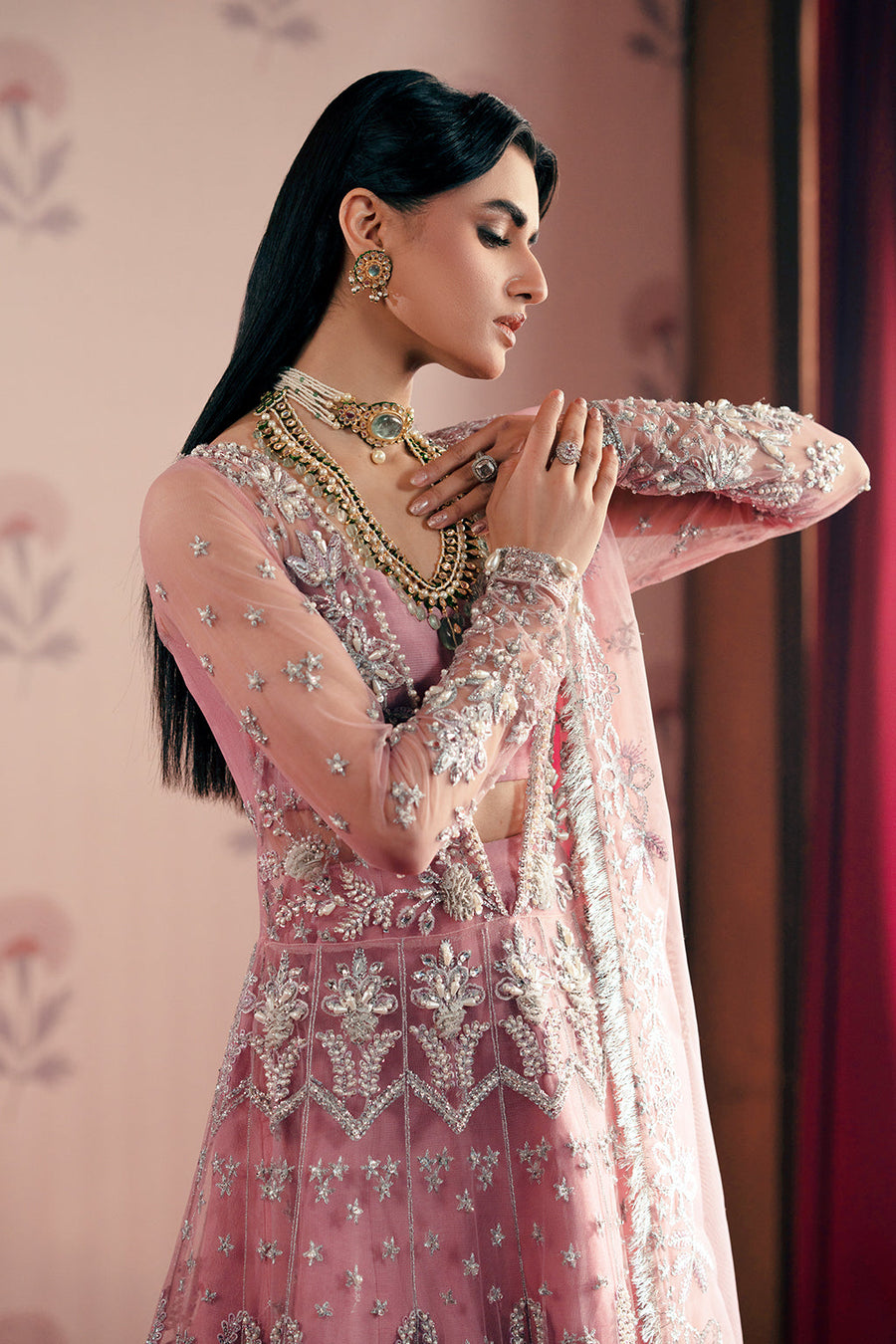 Zarposh Maharani Embroidered Net Unstitched 3Pc Suit - Feroza