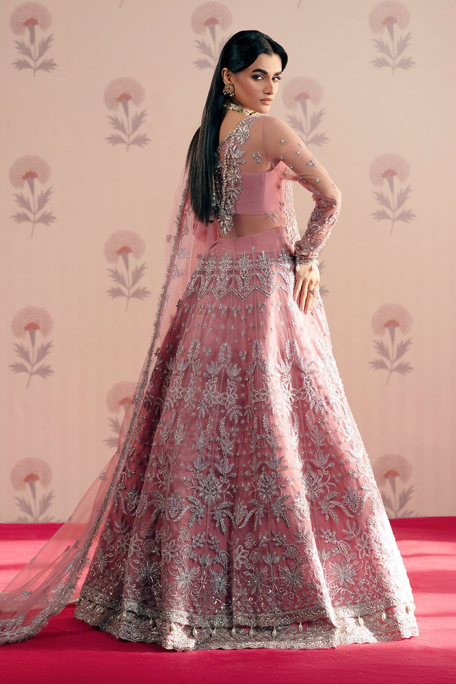 Zarposh Maharani Embroidered Net Unstitched 3Pc Suit - Feroza