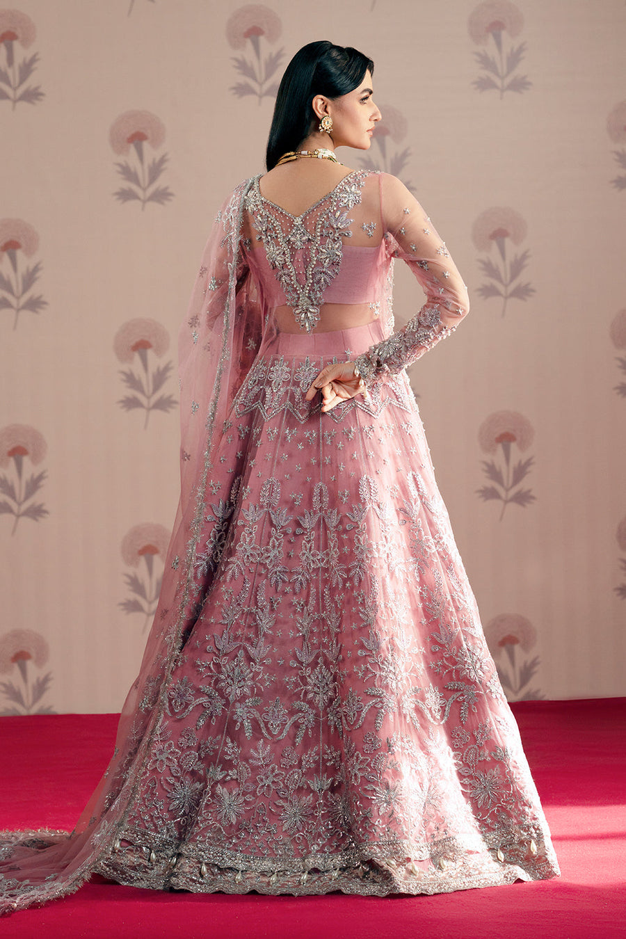Zarposh Maharani Embroidered Net Unstitched 3Pc Suit - Feroza