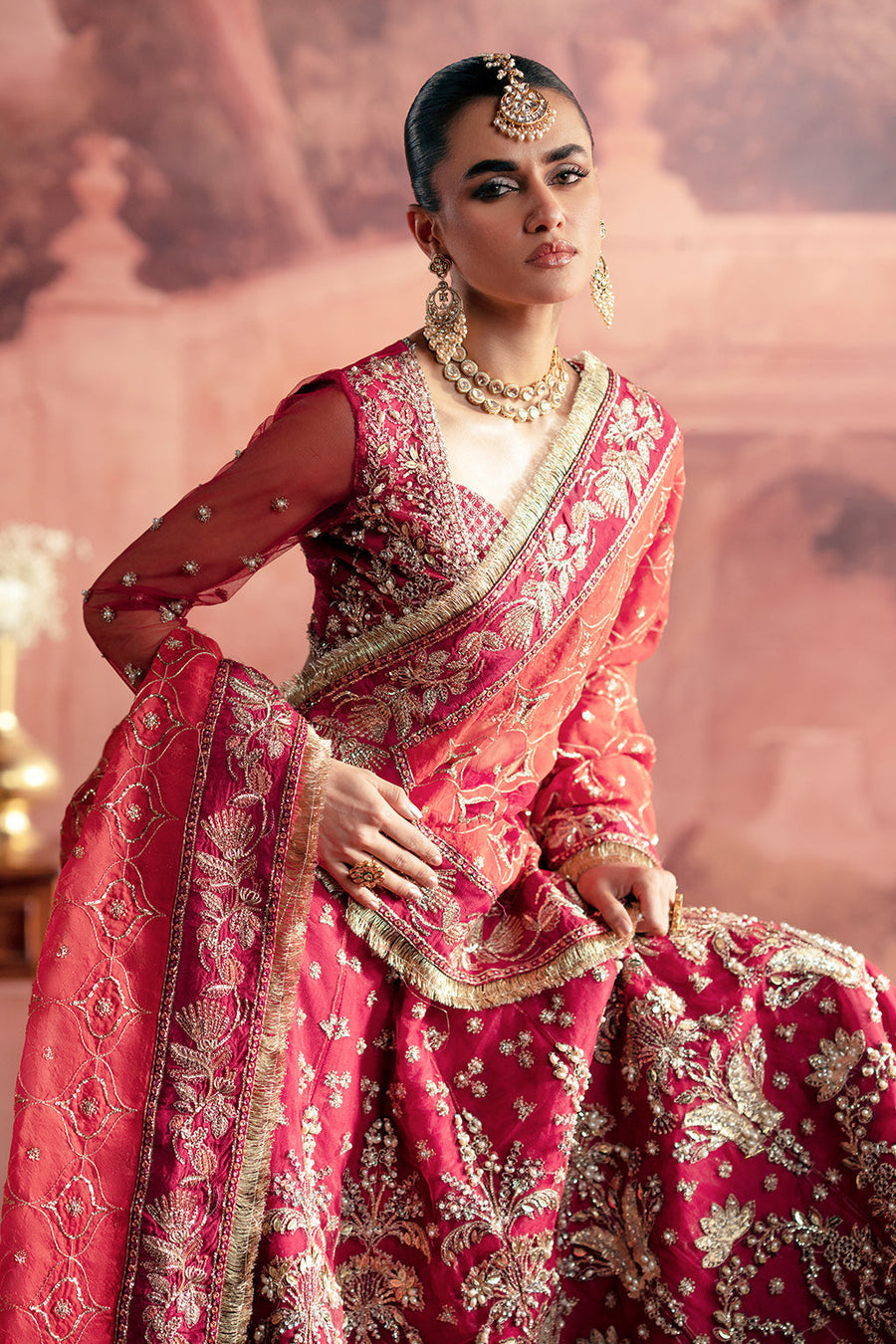 Zarposh Maharani Embroidered Net Unstitched 3Pc Suit - Anarkali
