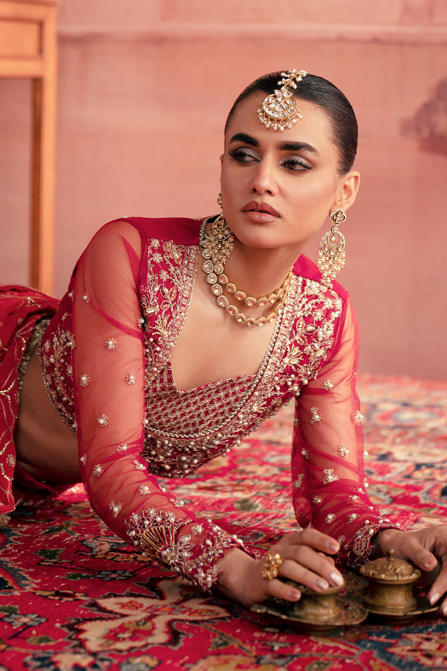 Zarposh Maharani Embroidered Net Unstitched 3Pc Suit - Anarkali