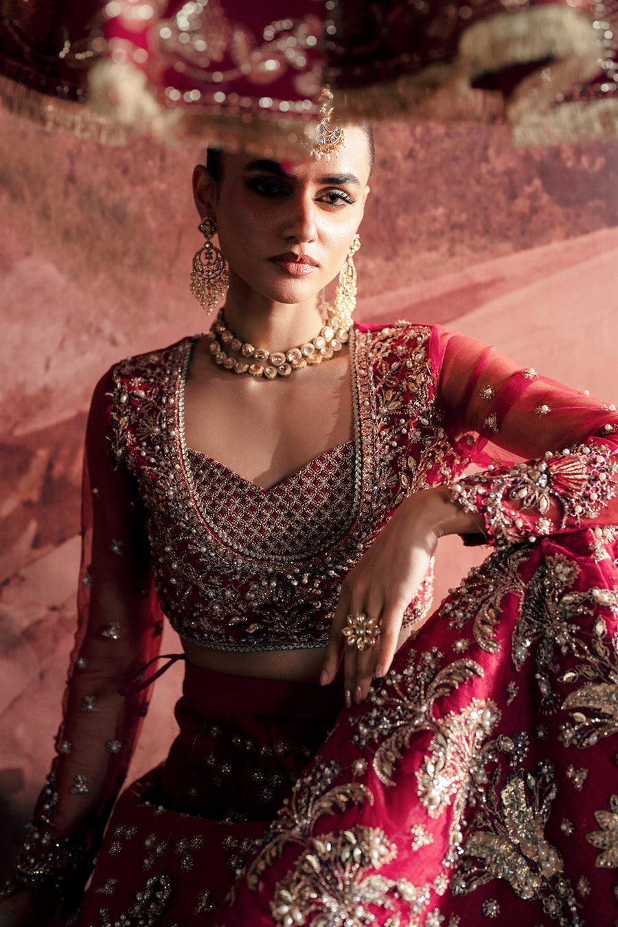 Zarposh Maharani Embroidered Net Unstitched 3Pc Suit - Anarkali