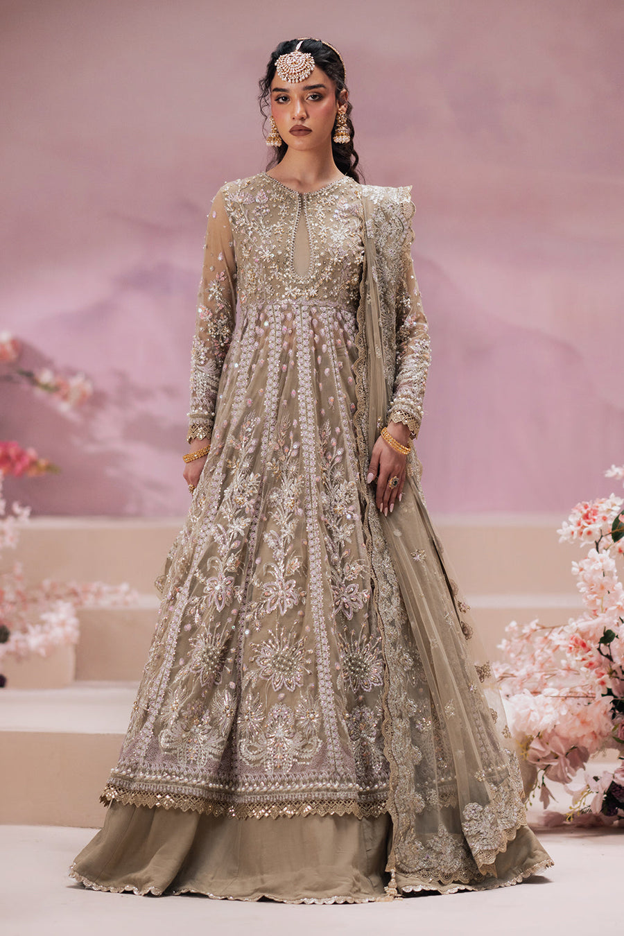 Zarposh Jahanara Festive Embroidered Net Unstitched 3Pc Suit - Zaib