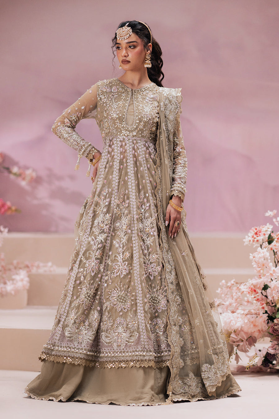 Zarposh Jahanara Festive Embroidered Net Unstitched 3Pc Suit - Zaib