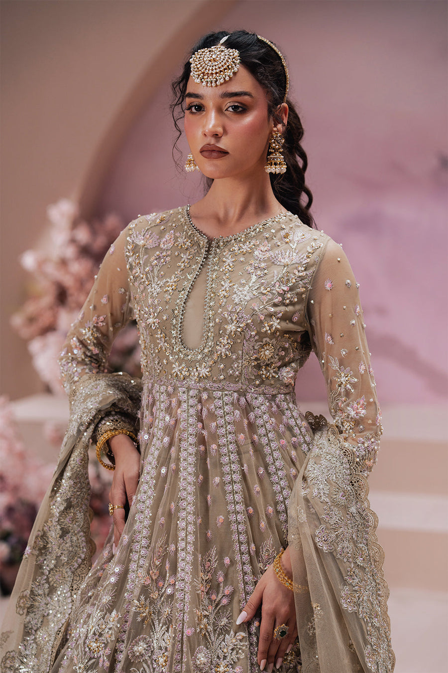 Zarposh Jahanara Festive Embroidered Net Unstitched 3Pc Suit - Zaib