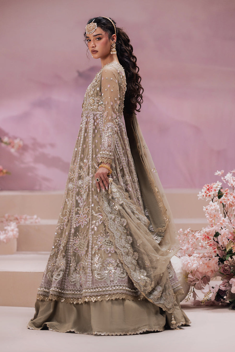 Zarposh Jahanara Festive Embroidered Net Unstitched 3Pc Suit - Zaib