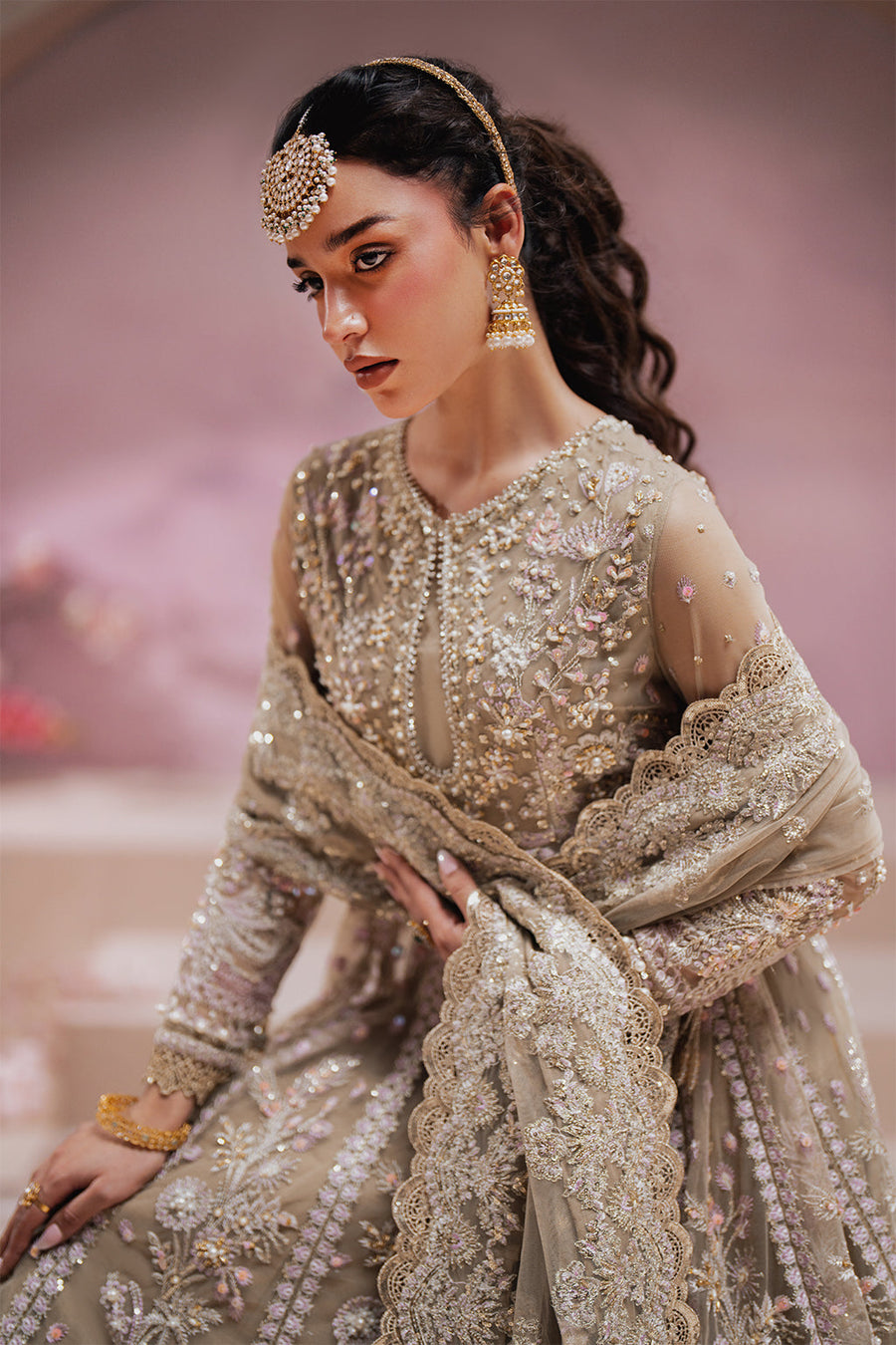 Zarposh Jahanara Festive Embroidered Net Unstitched 3Pc Suit - Zaib