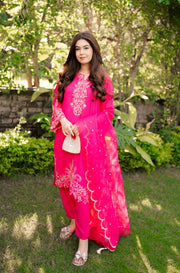 La Rosaa Embroidered Georgette Stitched 3Pc Suit - Serena
