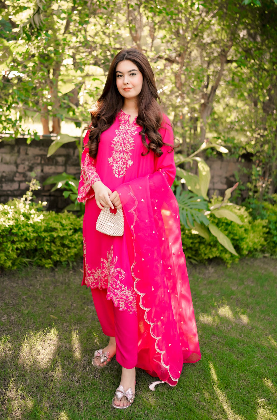 La Rosaa Embroidered Georgette Stitched 3Pc Suit - Serena
