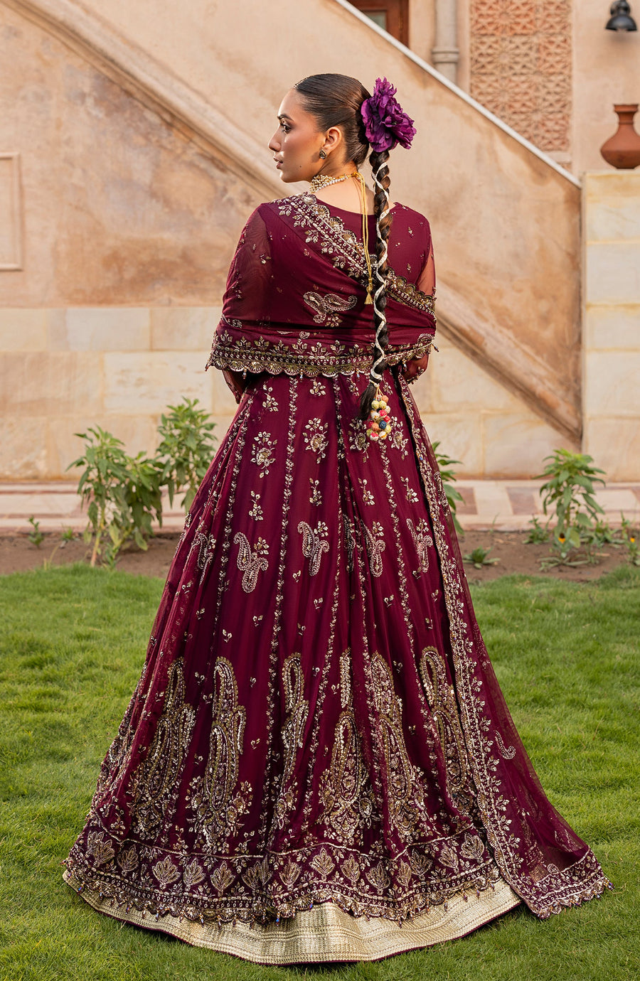 Aylin Wedding Formal Embroidered Net Unstitched 3Pc Suit - MULBERRY