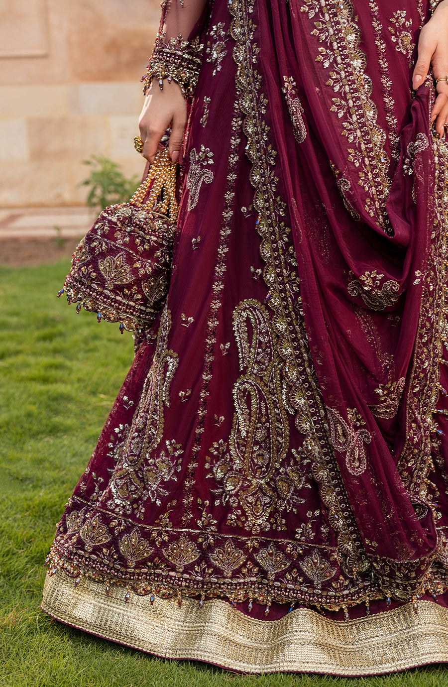 Aylin Wedding Formal Embroidered Net Unstitched 3Pc Suit - MULBERRY