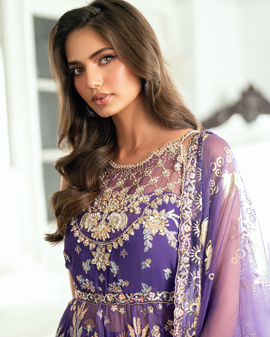Mushq Sham Shandaar Embroidered Chiffon Unstitched 3Pc Suit - Tara Taal